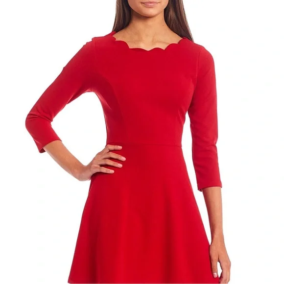 Vince Camuto Scallop Trim Sweater Dress in Red Pullover, Size M New w/Tag